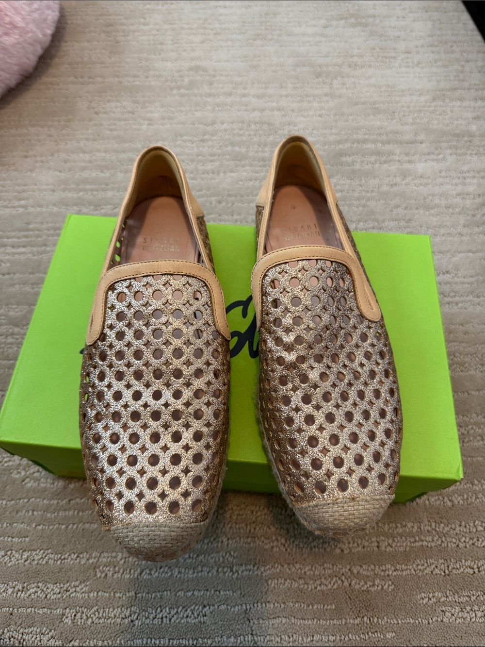 Stuart Weitzman Metallic Gold and Beige Espadrilles